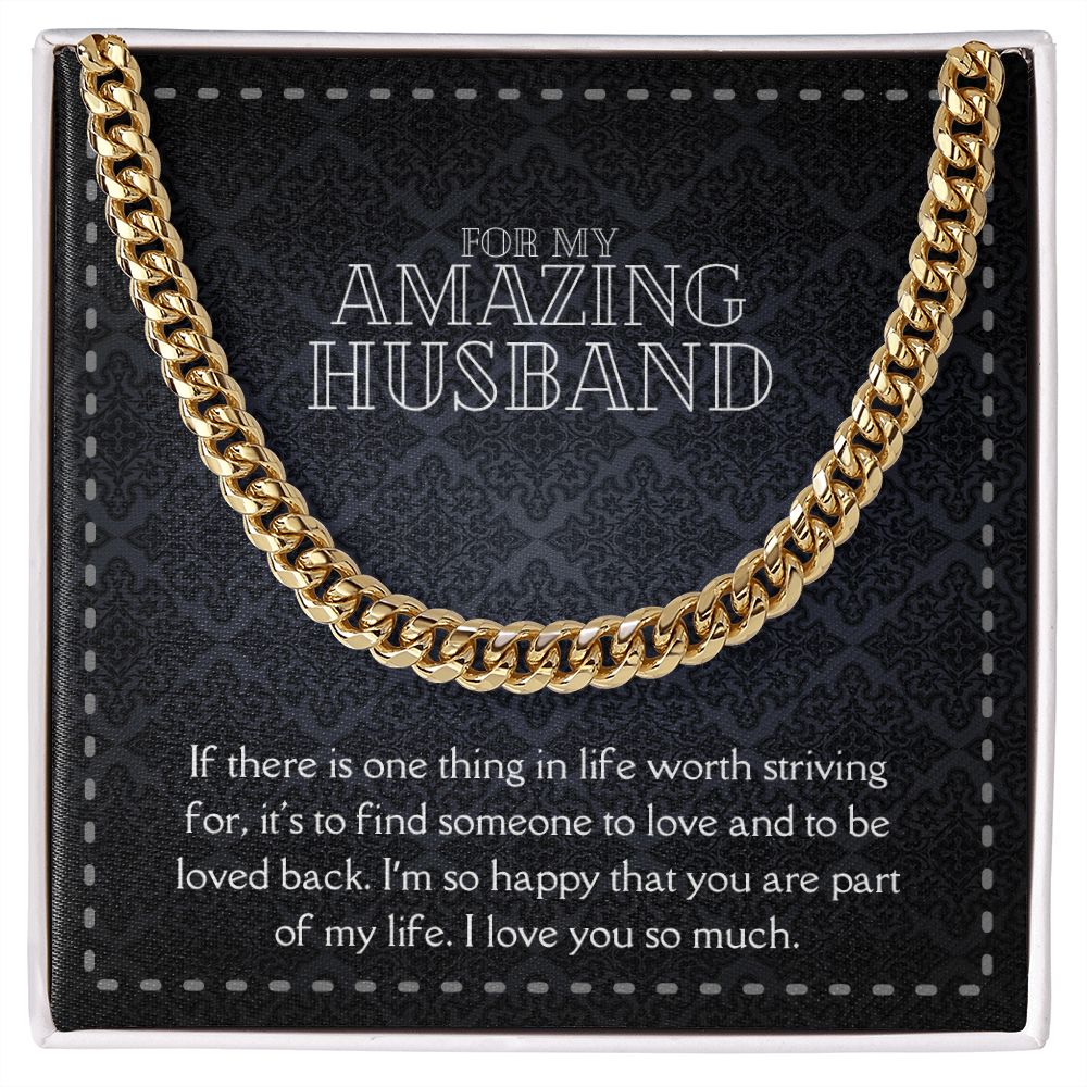 Amazing Husband Men's Chain Link Necklace Available in Stainless Steel and 14k Yellow Gold Finish, black card