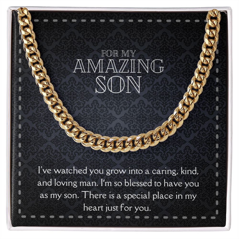 Amazing Son Men's Chain Link Necklace Available in Stainless Steel and 14k Yellow Gold Finish, black card