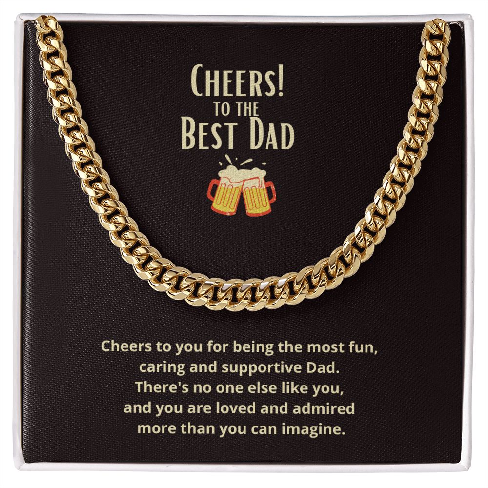 Cheers to the Best Dad Link Chain Necklace Available in Stainless Steel or Yellow Gold