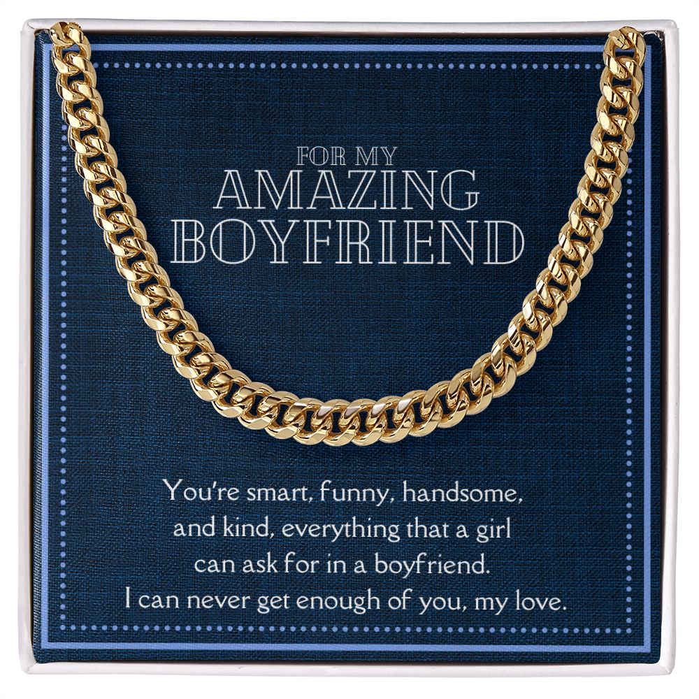 Amazing Boyfriend Link Chain Necklace Available in Stainless Steel or 14kYellow Gold Finish, denim card