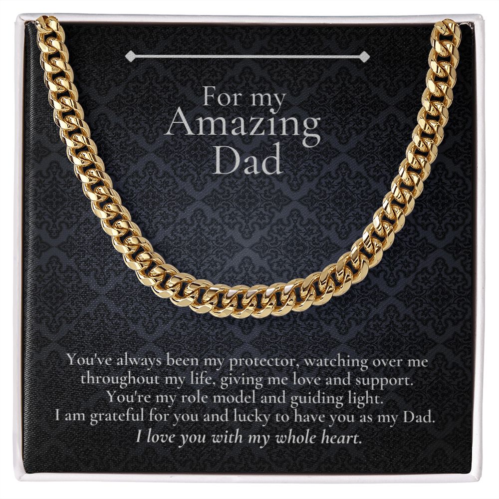 Amazing Dad Link Chain Necklace Available in Stainless Steel or 14kYellow Gold Finish, black card