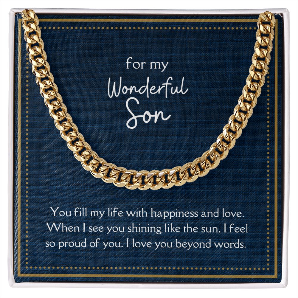 Wonderful Son Men's Chain Link Necklace Available in Stainless Steel and 14k Yellow Gold Finish, denim