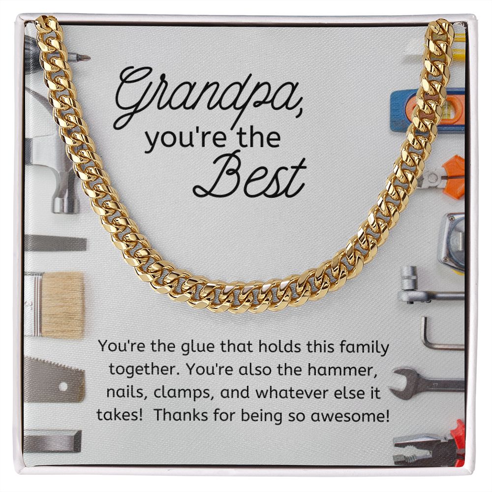 Best Grandpa Men's Chain Link Necklace Available in Stainless Steel or 14kYellow Gold Finish, tool theme