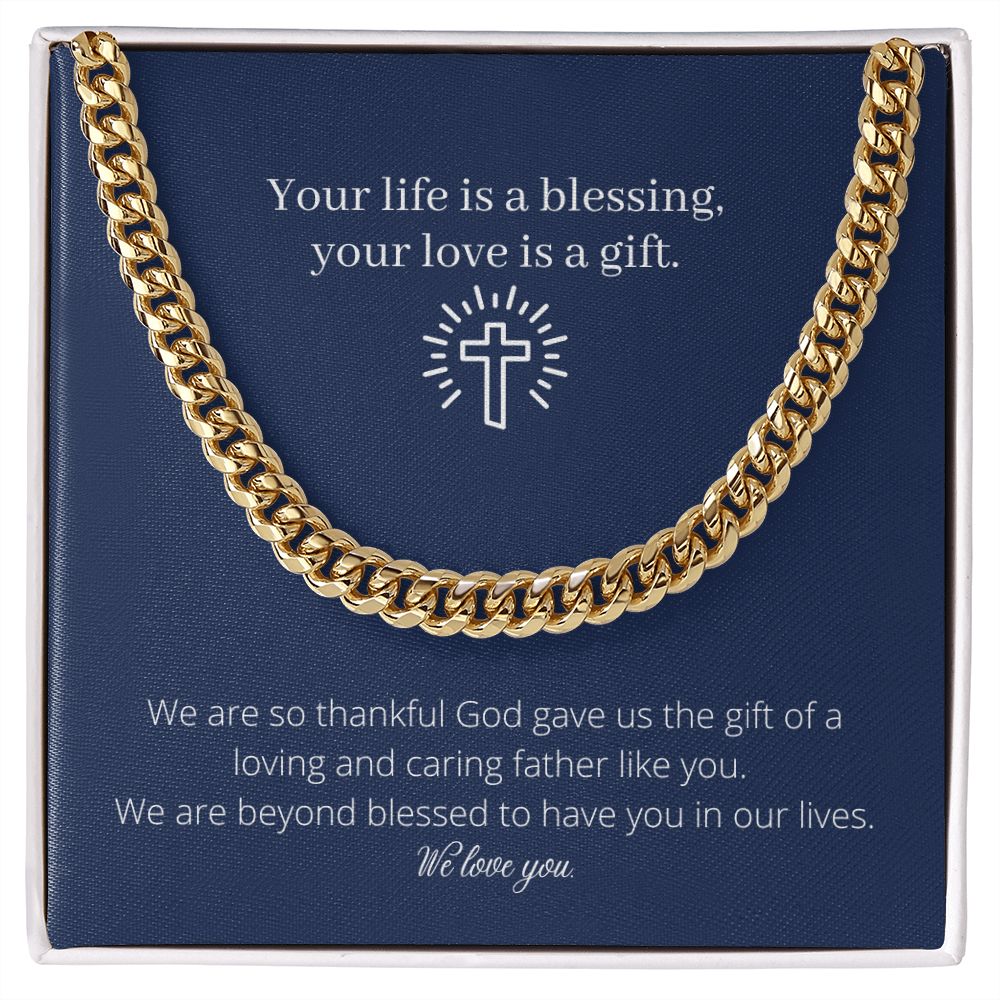 Dad is a Blessing Chain Link Necklace Available in Stainless Steel or Yellow Gold