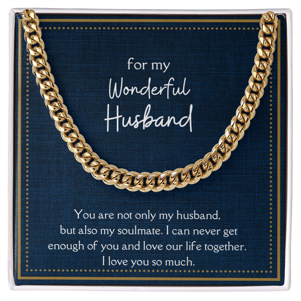 Wonderful Husband Men's Chain Link Necklace Available in Stainless Steel and 14k Yellow Gold Finish, denim card