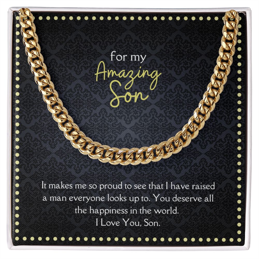 Amazing Son Men's Chain Link Necklace Available in Stainless Steel and 14k Yellow Gold Finish, black card
