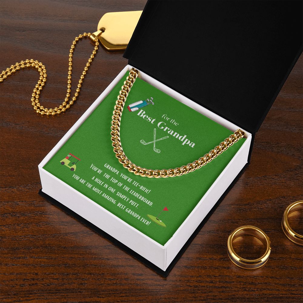 Best Golf Grandpa Chain Link Necklace Available in Stainless Steel or Yellow Gold