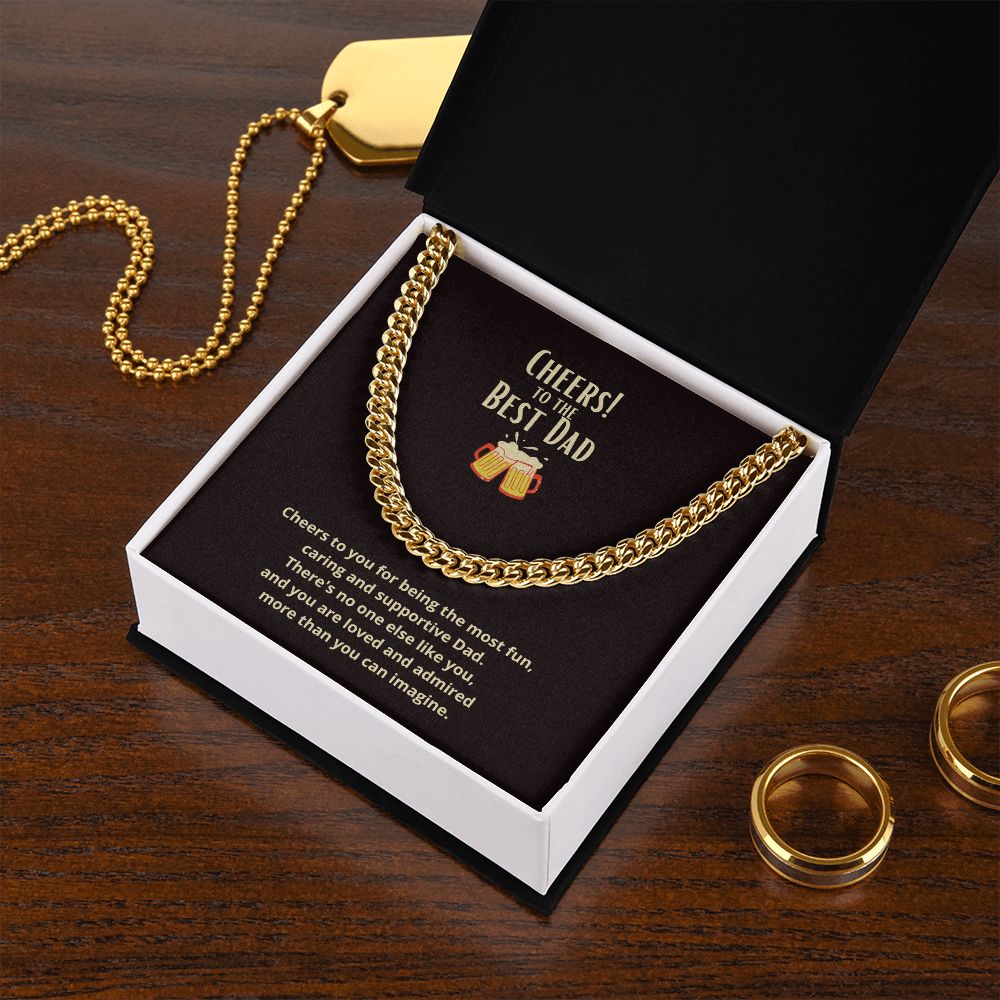Cheers to the Best Dad Link Chain Necklace Available in Stainless Steel or Yellow Gold