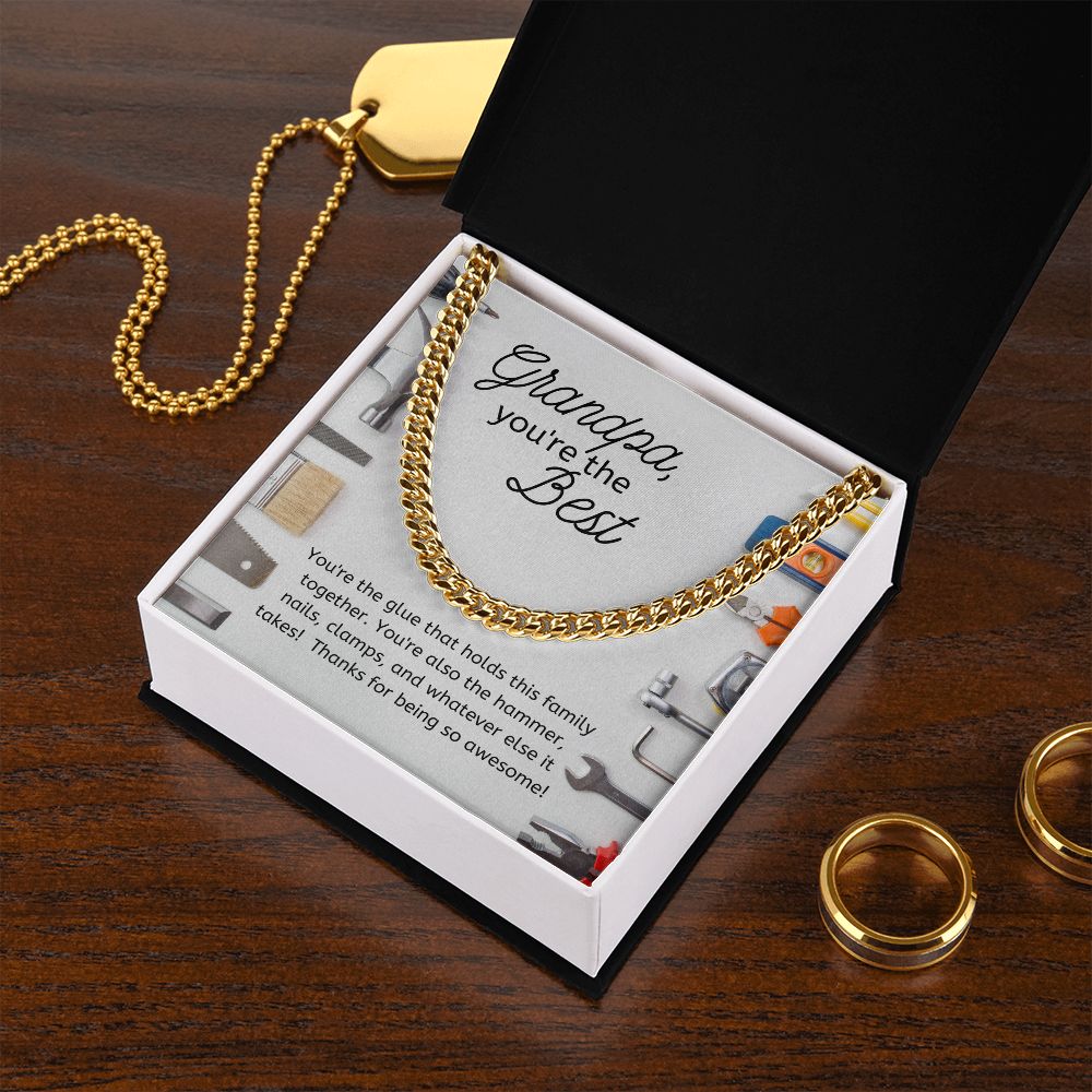 Best Grandpa Men's Chain Link Necklace Available in Stainless Steel or 14kYellow Gold Finish, tool theme