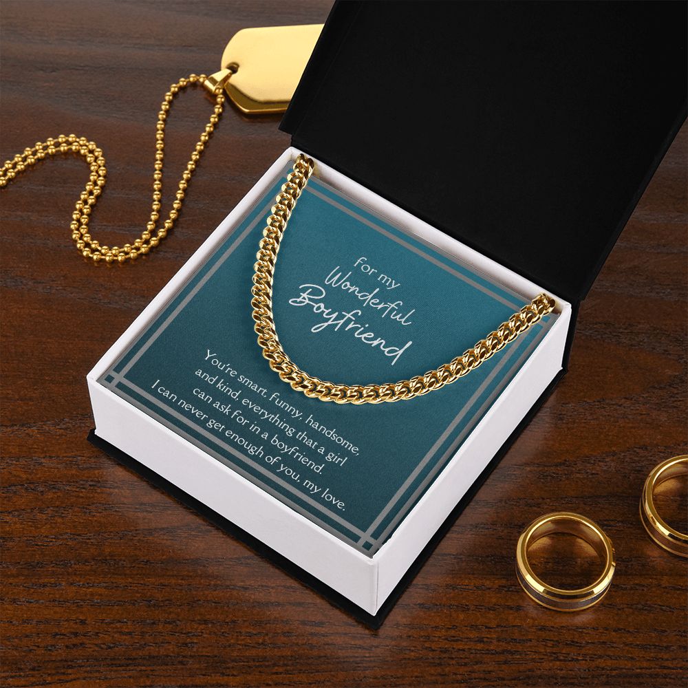 Wonderful Boyfriend Men's Chain Link Necklace Available in Stainless Steel and 14k Yellow Gold Finish, teal card