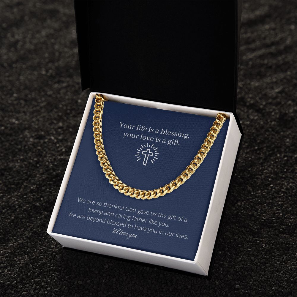 Dad is a Blessing Chain Link Necklace Available in Stainless Steel or Yellow Gold