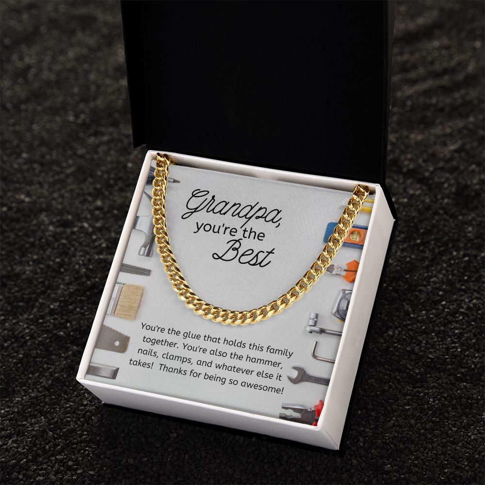 Best Grandpa Men's Chain Link Necklace Available in Stainless Steel or 14kYellow Gold Finish, tool theme
