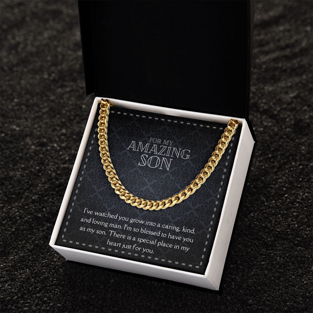 Amazing Son Men's Chain Link Necklace Available in Stainless Steel and 14k Yellow Gold Finish, black card