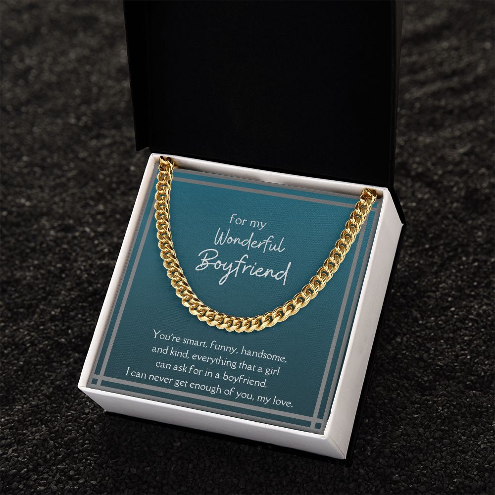 Wonderful Boyfriend Men's Chain Link Necklace Available in Stainless Steel and 14k Yellow Gold Finish, teal card