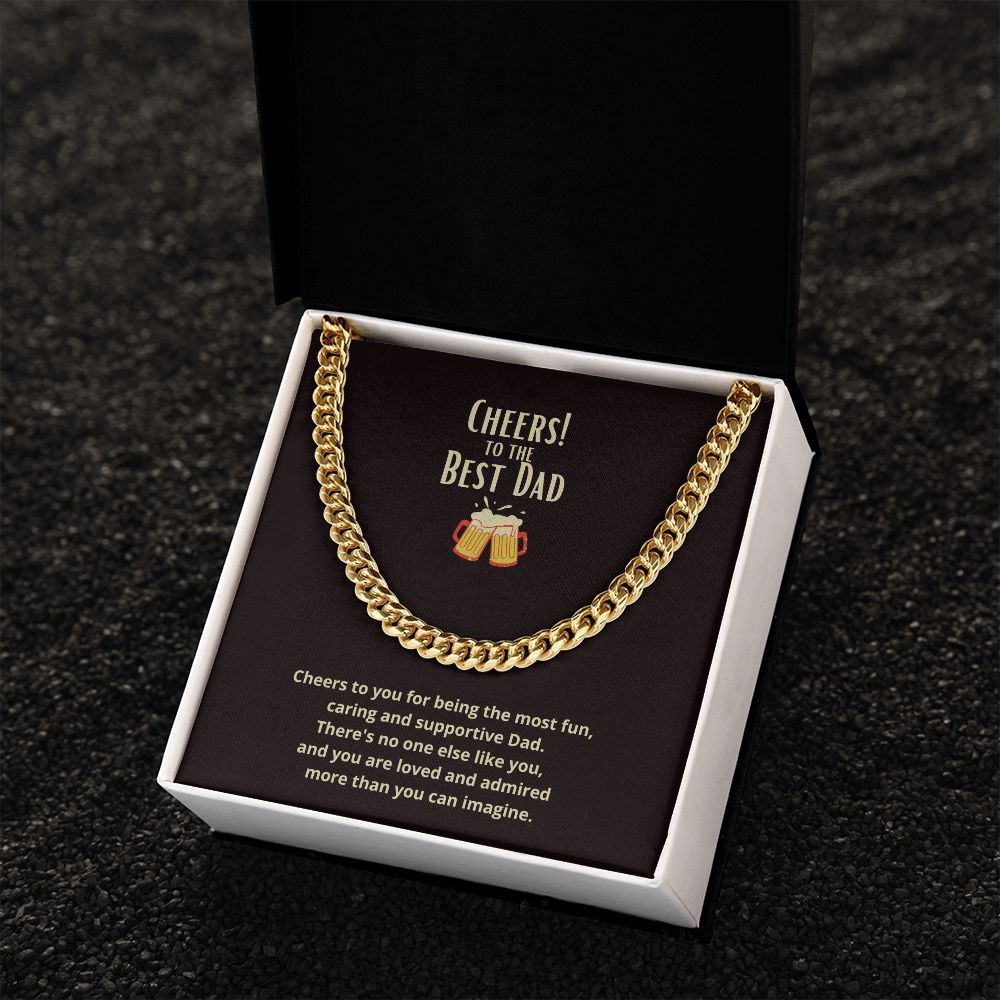 Cheers to the Best Dad Link Chain Necklace Available in Stainless Steel or Yellow Gold
