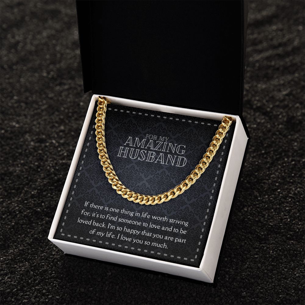 Amazing Husband Men's Chain Link Necklace Available in Stainless Steel and 14k Yellow Gold Finish, black card