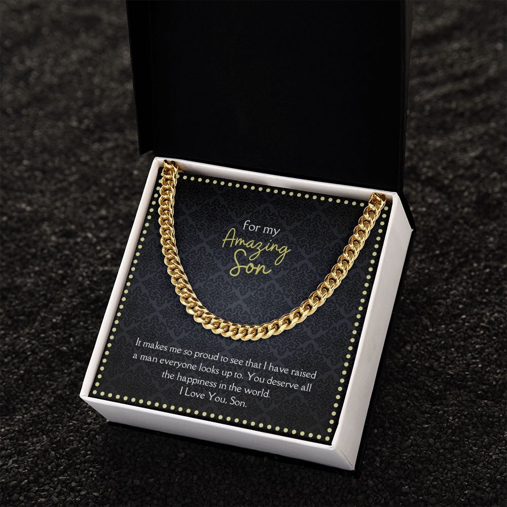 Amazing Son Men's Chain Link Necklace Available in Stainless Steel and 14k Yellow Gold Finish, black card
