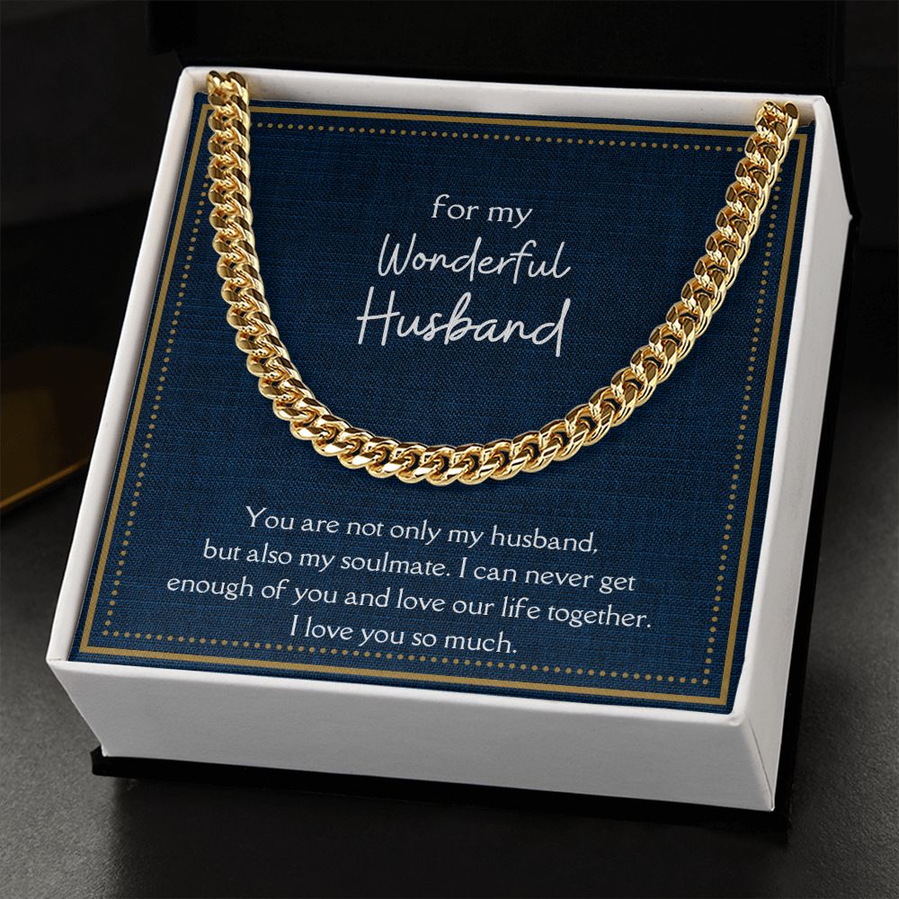 Wonderful Husband Men's Chain Link Necklace Available in Stainless Steel and 14k Yellow Gold Finish, denim card