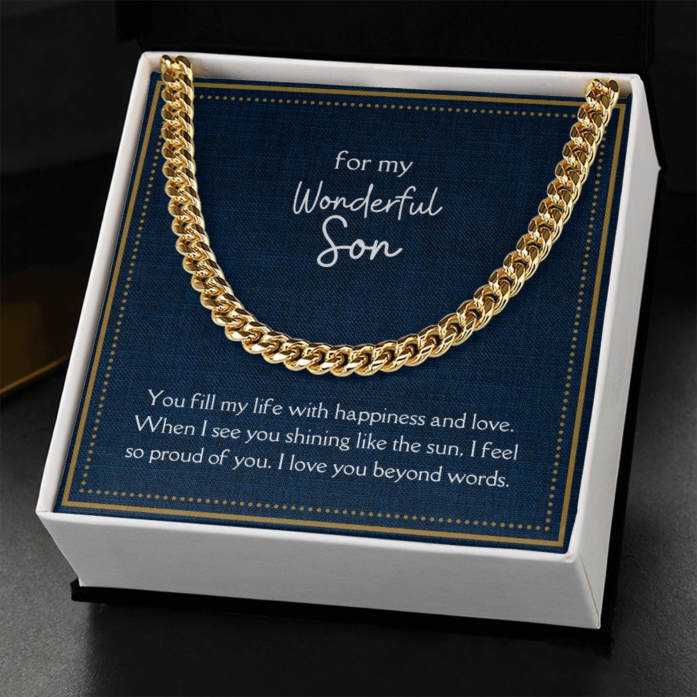 Wonderful Son Men's Chain Link Necklace Available in Stainless Steel and 14k Yellow Gold Finish, denim