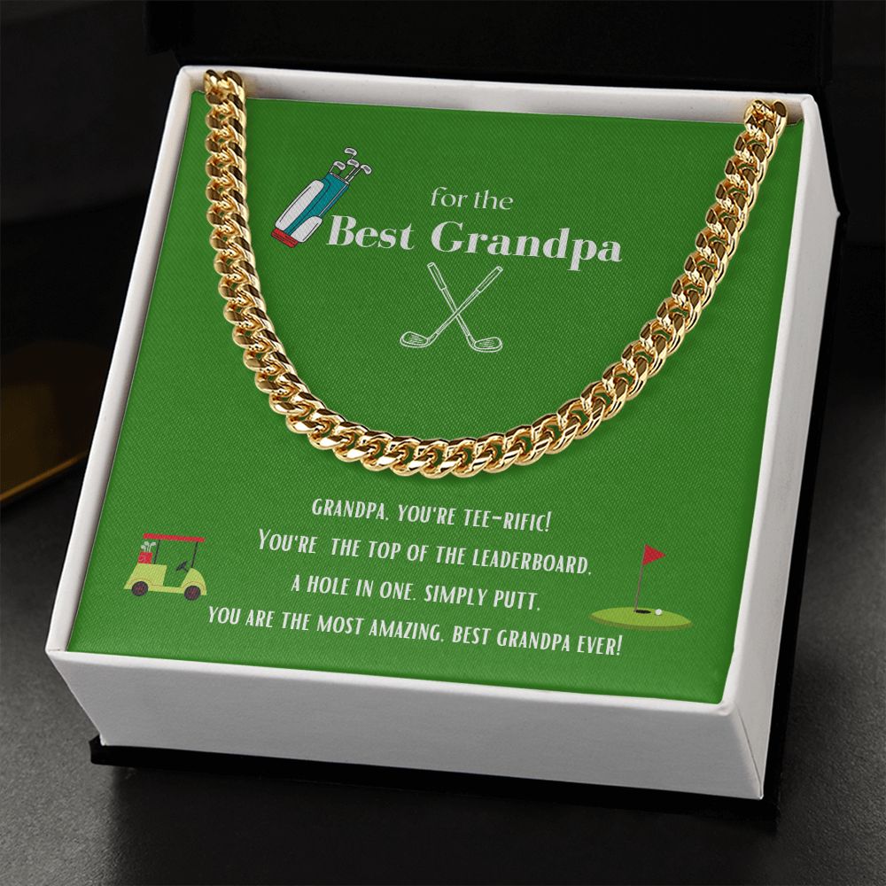 Best Golf Grandpa Chain Link Necklace Available in Stainless Steel or Yellow Gold