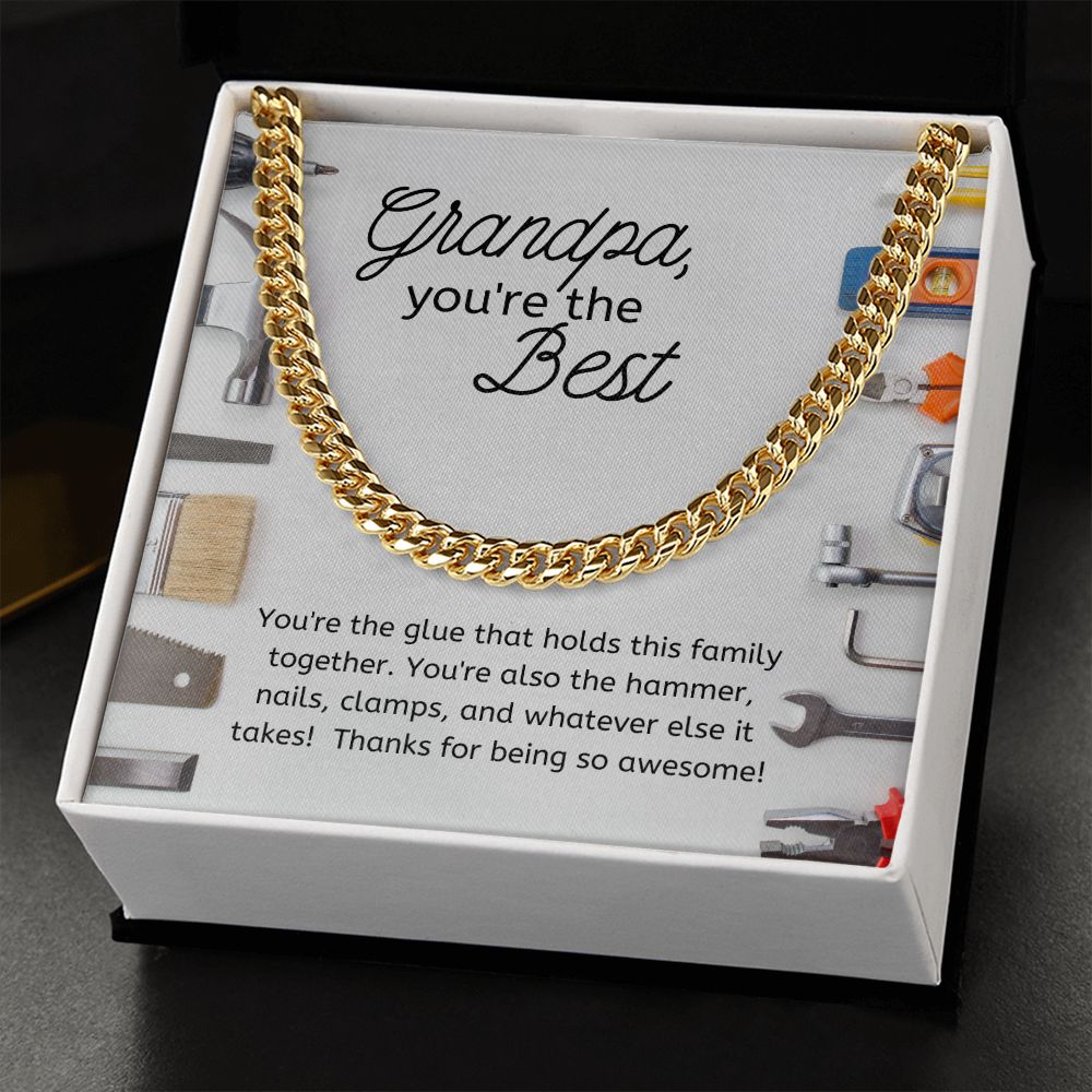 Best Grandpa Men's Chain Link Necklace Available in Stainless Steel or 14kYellow Gold Finish, tool theme