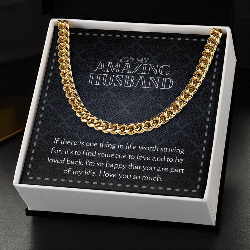 Amazing Husband Men's Chain Link Necklace Available in Stainless Steel and 14k Yellow Gold Finish, black card