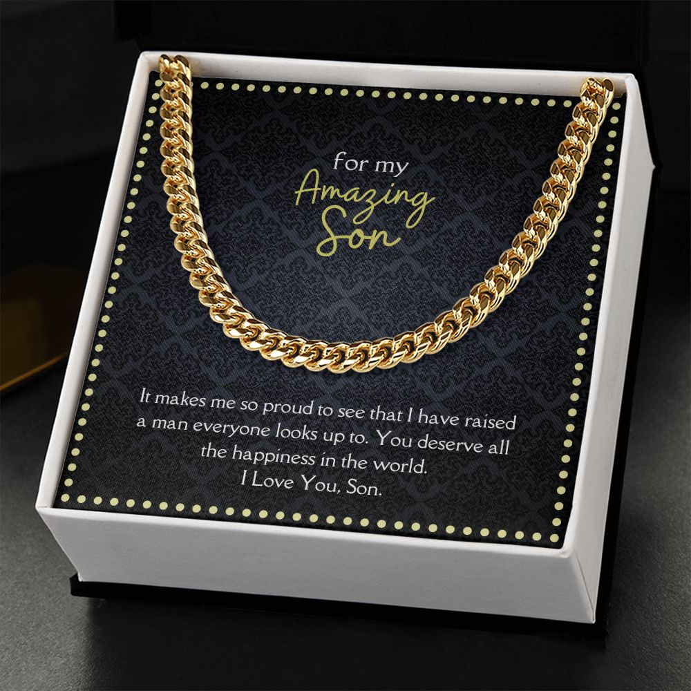 Amazing Son Men's Chain Link Necklace Available in Stainless Steel and 14k Yellow Gold Finish, black card
