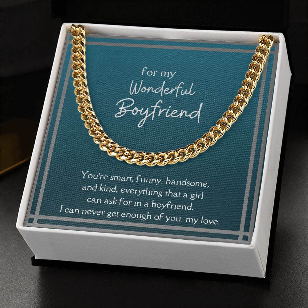 Wonderful Boyfriend Men's Chain Link Necklace Available in Stainless Steel and 14k Yellow Gold Finish, teal card