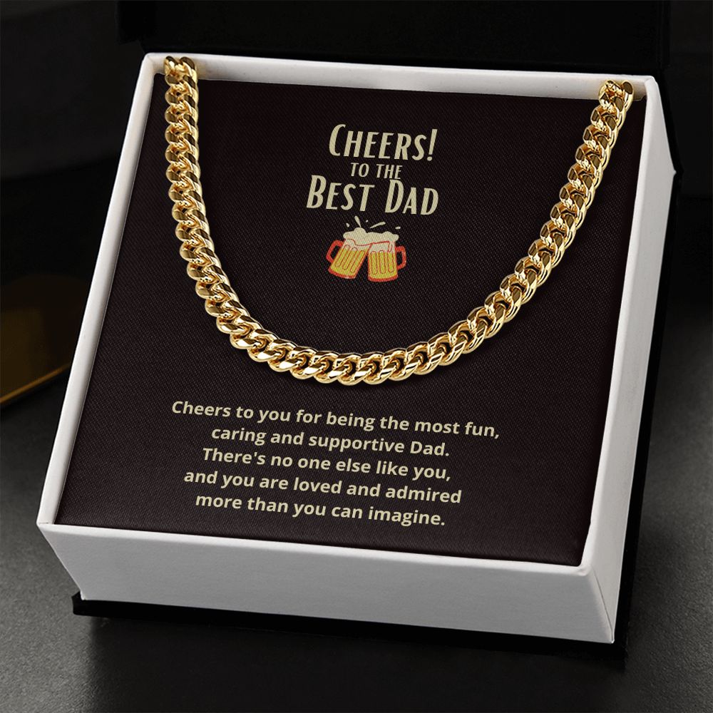 Cheers to the Best Dad Link Chain Necklace Available in Stainless Steel or Yellow Gold