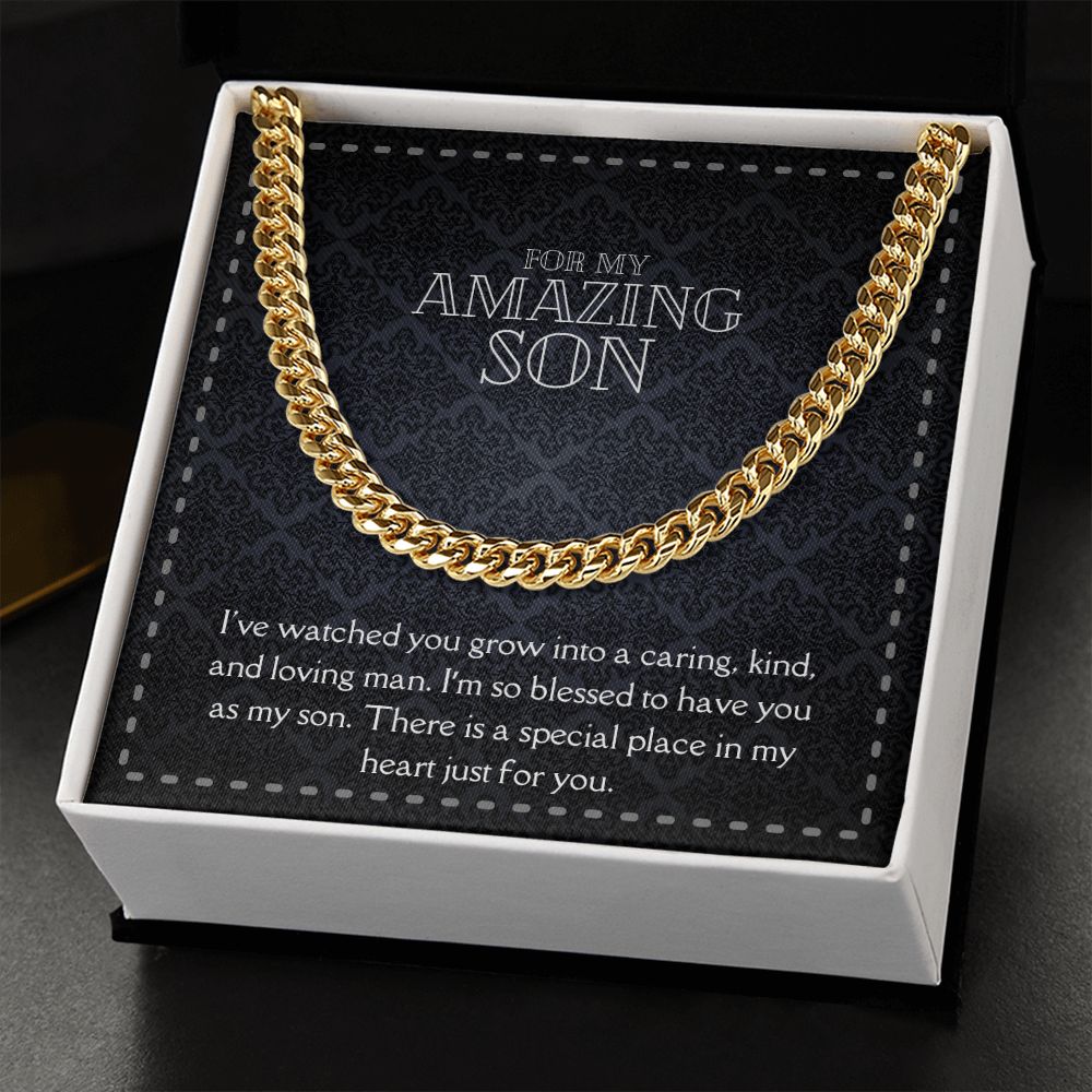 Amazing Son Men's Chain Link Necklace Available in Stainless Steel and 14k Yellow Gold Finish, black card