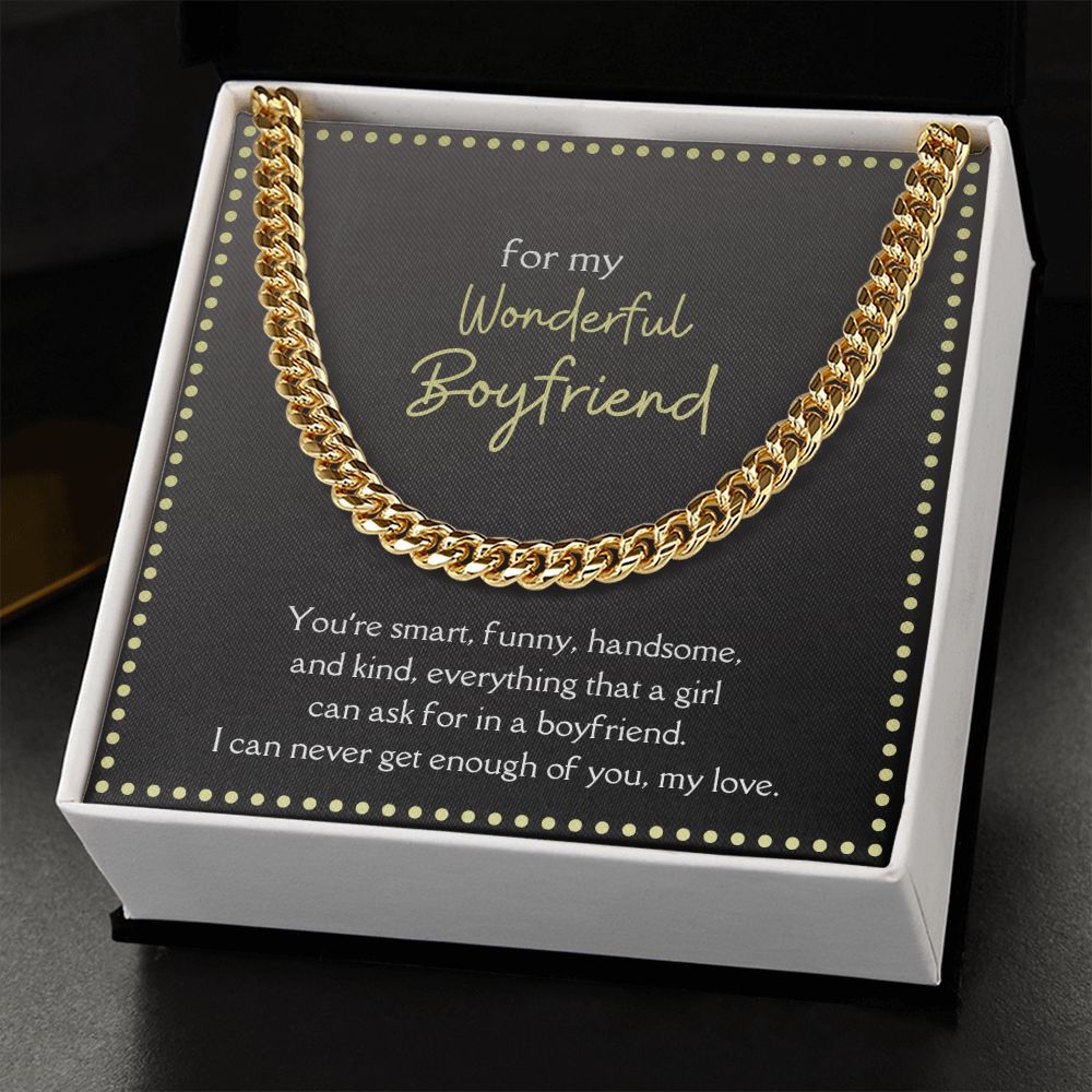 Wonderful Boyfriend Men's Chain Link Necklace Available in Stainless Steel and 14k Yellow Gold Finish, grey card