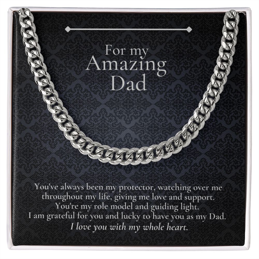 Amazing Dad Link Chain Necklace Available in Stainless Steel or 14kYellow Gold Finish, black card