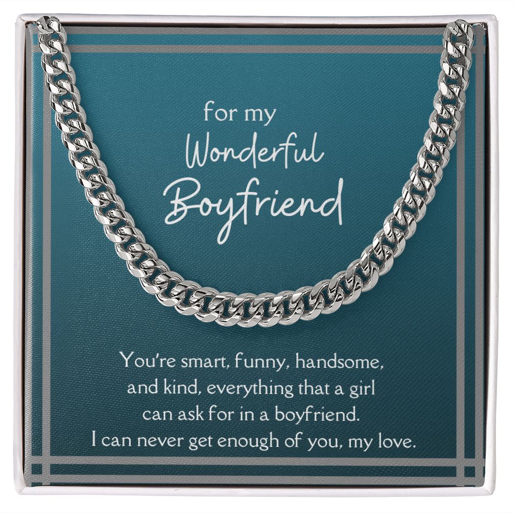 Wonderful Boyfriend Men's Chain Link Necklace Available in Stainless Steel and 14k Yellow Gold Finish, teal card