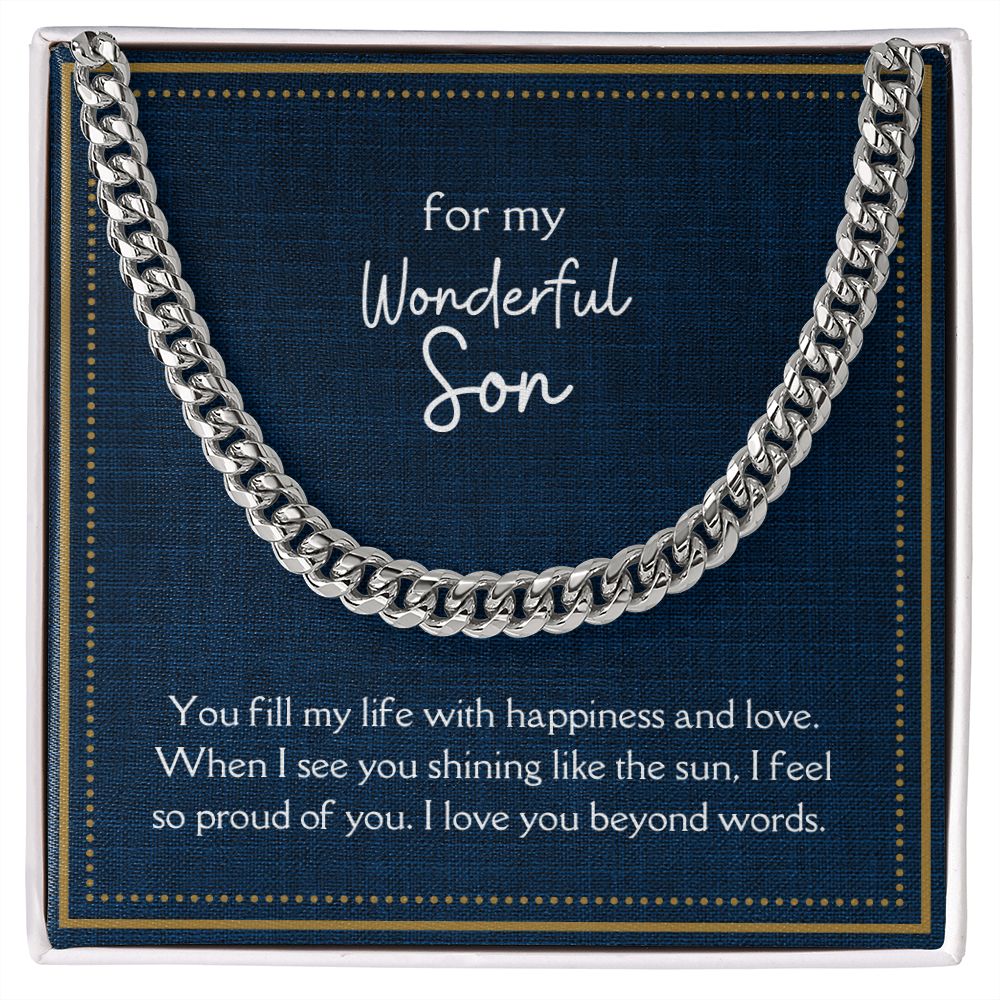 Wonderful Son Men's Chain Link Necklace Available in Stainless Steel and 14k Yellow Gold Finish, denim