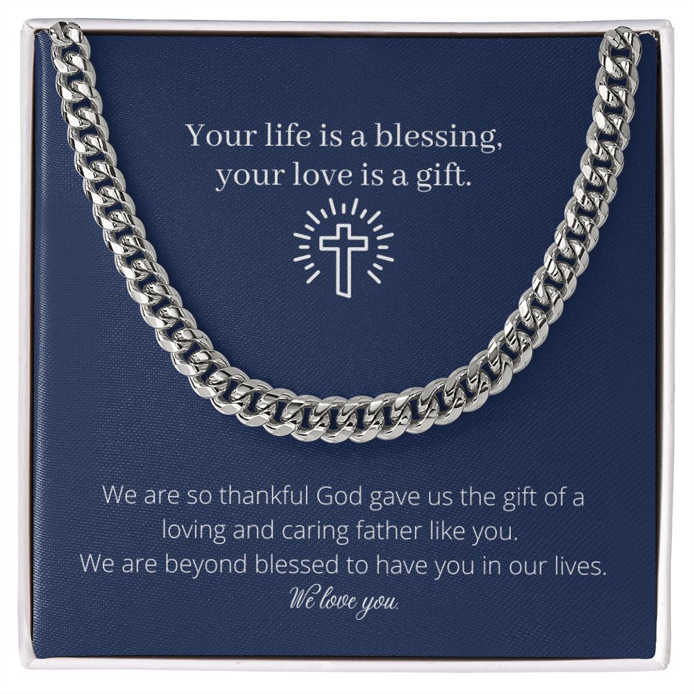 Dad is a Blessing Chain Link Necklace Available in Stainless Steel or Yellow Gold