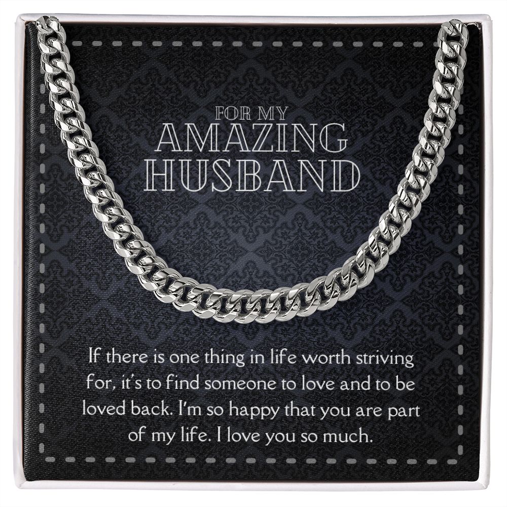 Amazing Husband Men's Chain Link Necklace Available in Stainless Steel and 14k Yellow Gold Finish, black card