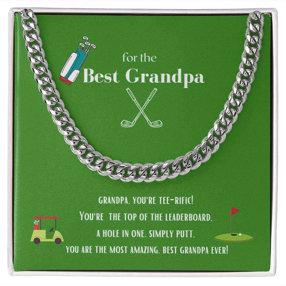 Best Golf Grandpa Chain Link Necklace Available in Stainless Steel or Yellow Gold