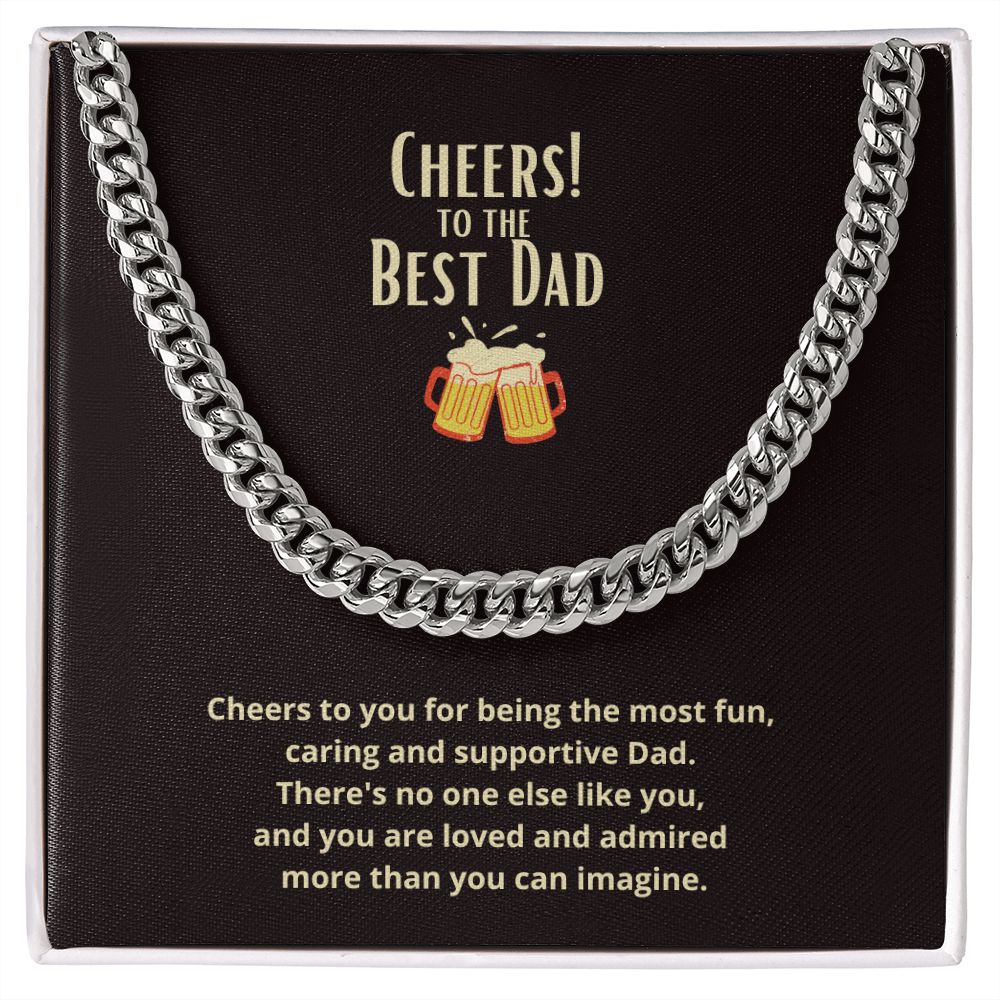 Cheers to the Best Dad Link Chain Necklace Available in Stainless Steel or Yellow Gold