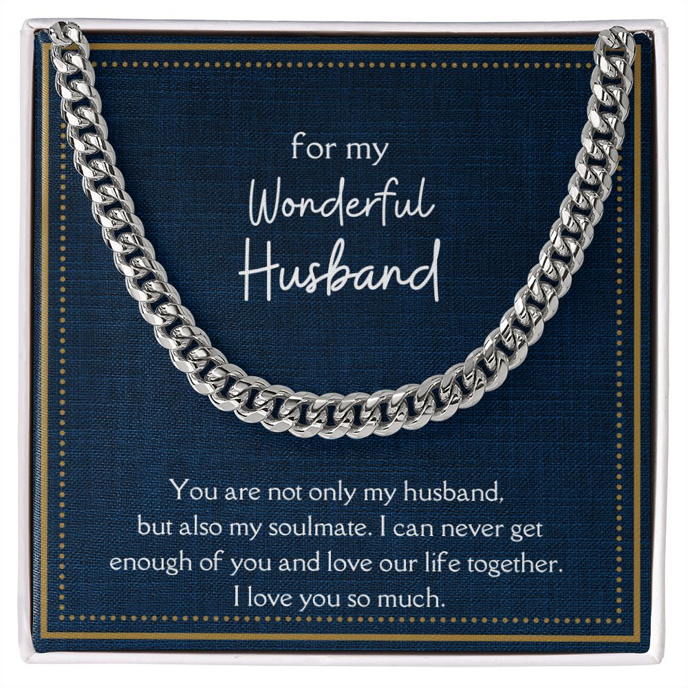 Wonderful Husband Men's Chain Link Necklace Available in Stainless Steel and 14k Yellow Gold Finish, denim card