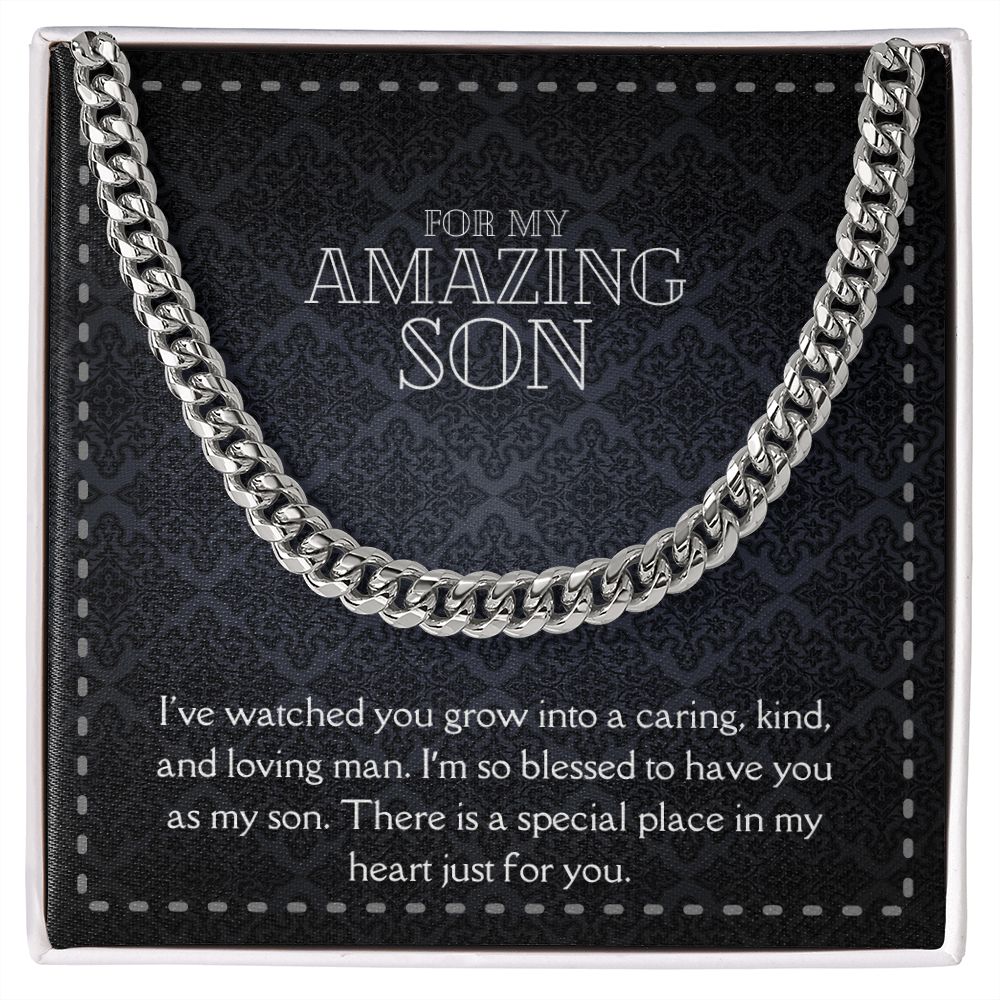 Amazing Son Men's Chain Link Necklace Available in Stainless Steel and 14k Yellow Gold Finish, black card
