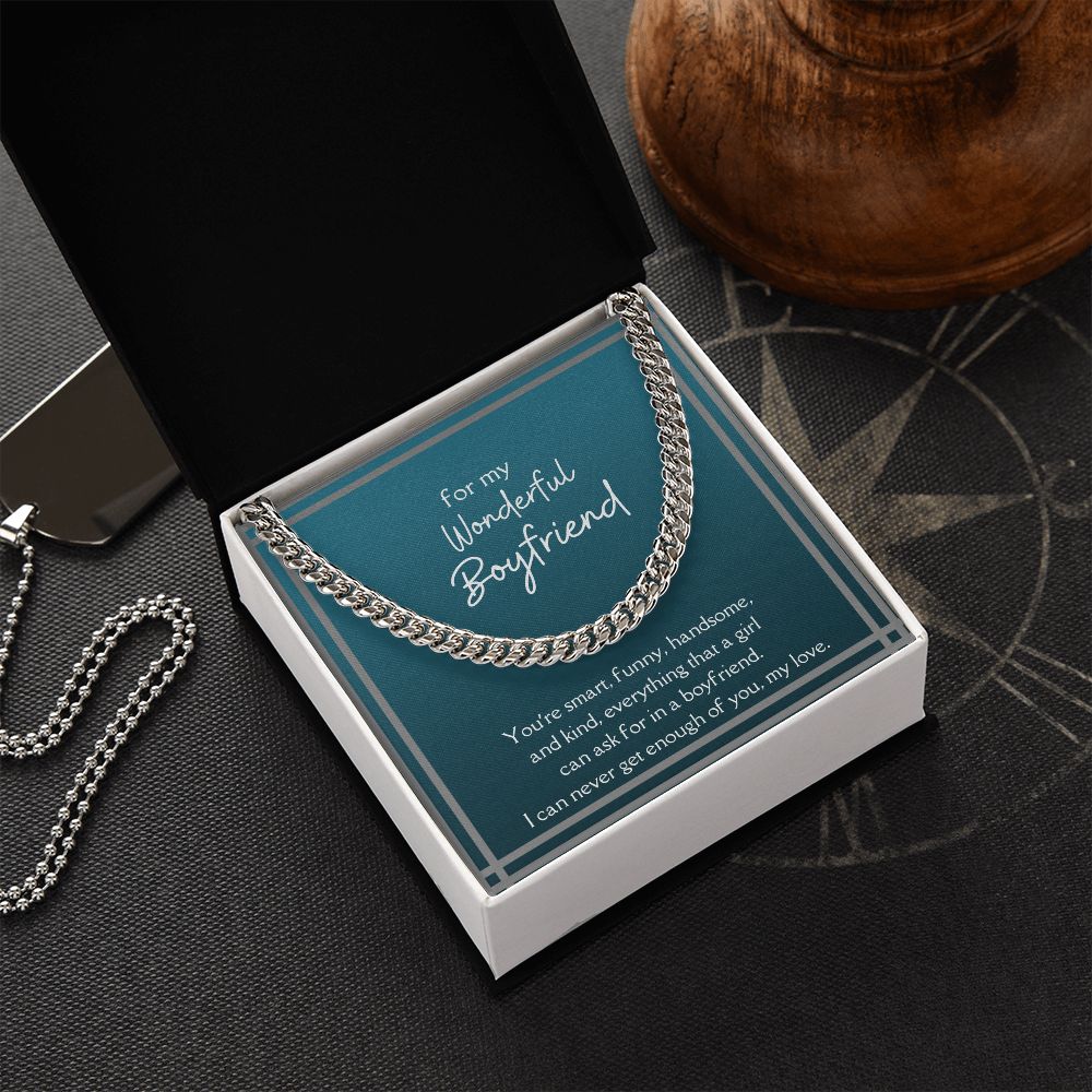Wonderful Boyfriend Men's Chain Link Necklace Available in Stainless Steel and 14k Yellow Gold Finish, teal card