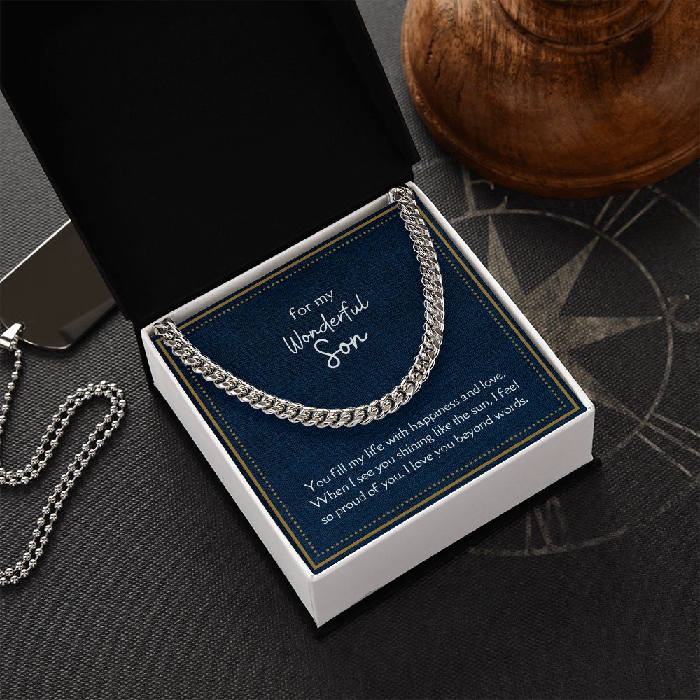 Wonderful Son Men's Chain Link Necklace Available in Stainless Steel and 14k Yellow Gold Finish, denim