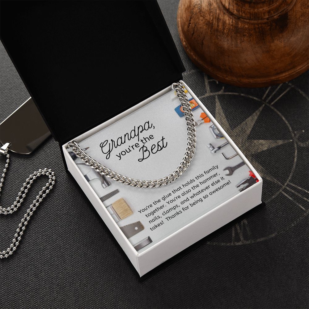 Best Grandpa Men's Chain Link Necklace Available in Stainless Steel or 14kYellow Gold Finish, tool theme