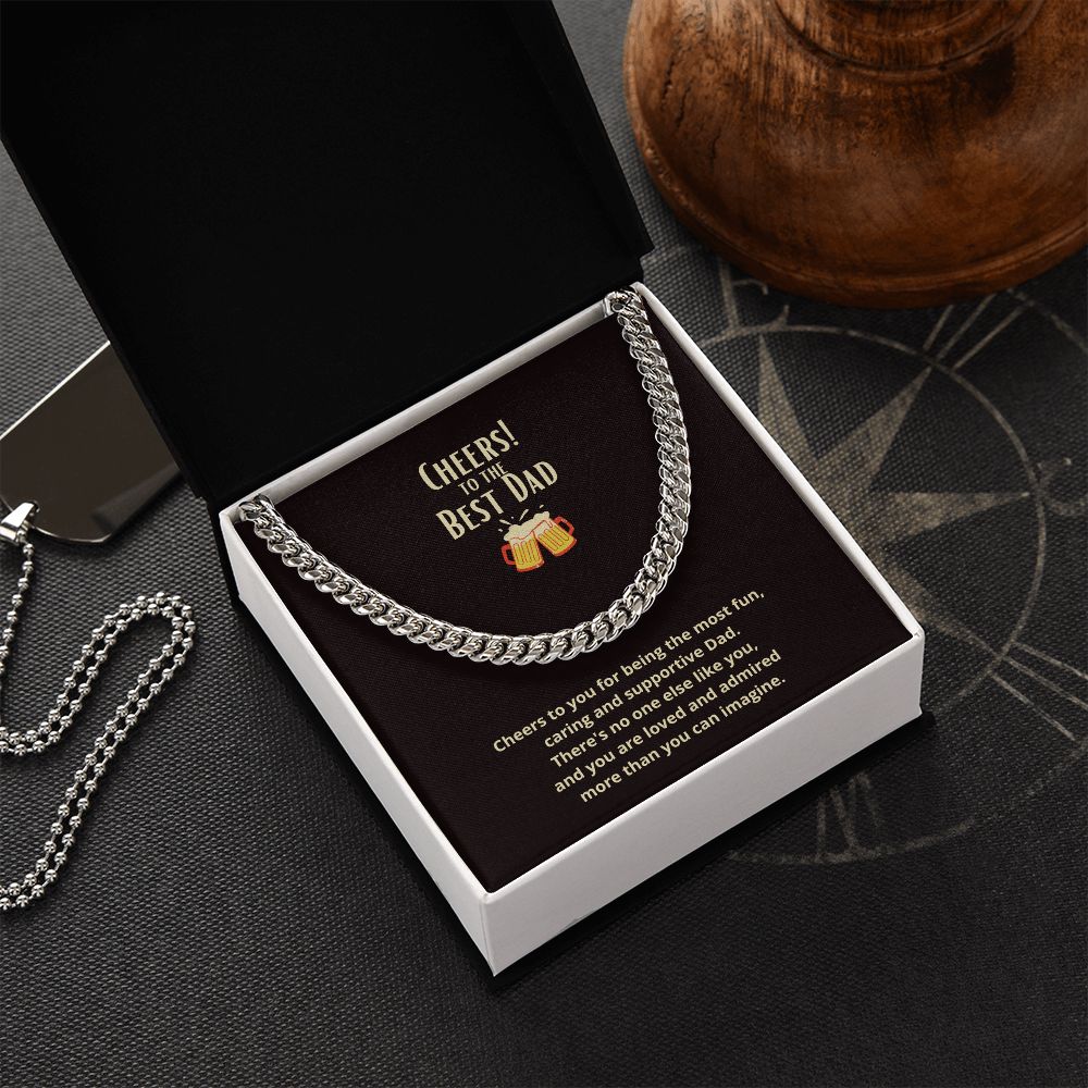 Cheers to the Best Dad Link Chain Necklace Available in Stainless Steel or Yellow Gold