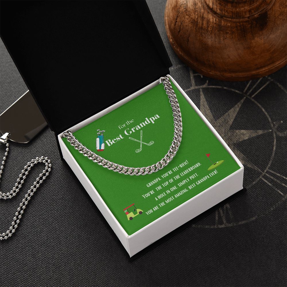 Best Golf Grandpa Chain Link Necklace Available in Stainless Steel or Yellow Gold