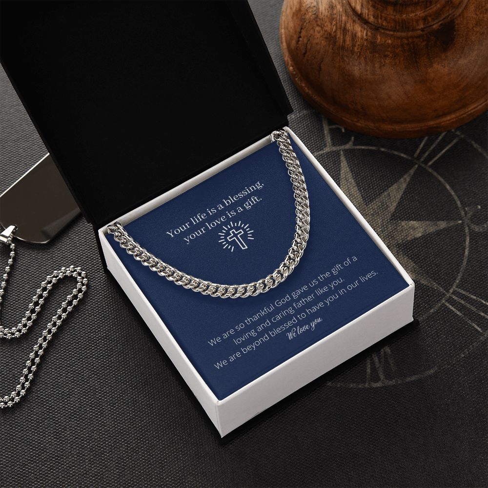 Dad is a Blessing Chain Link Necklace Available in Stainless Steel or Yellow Gold