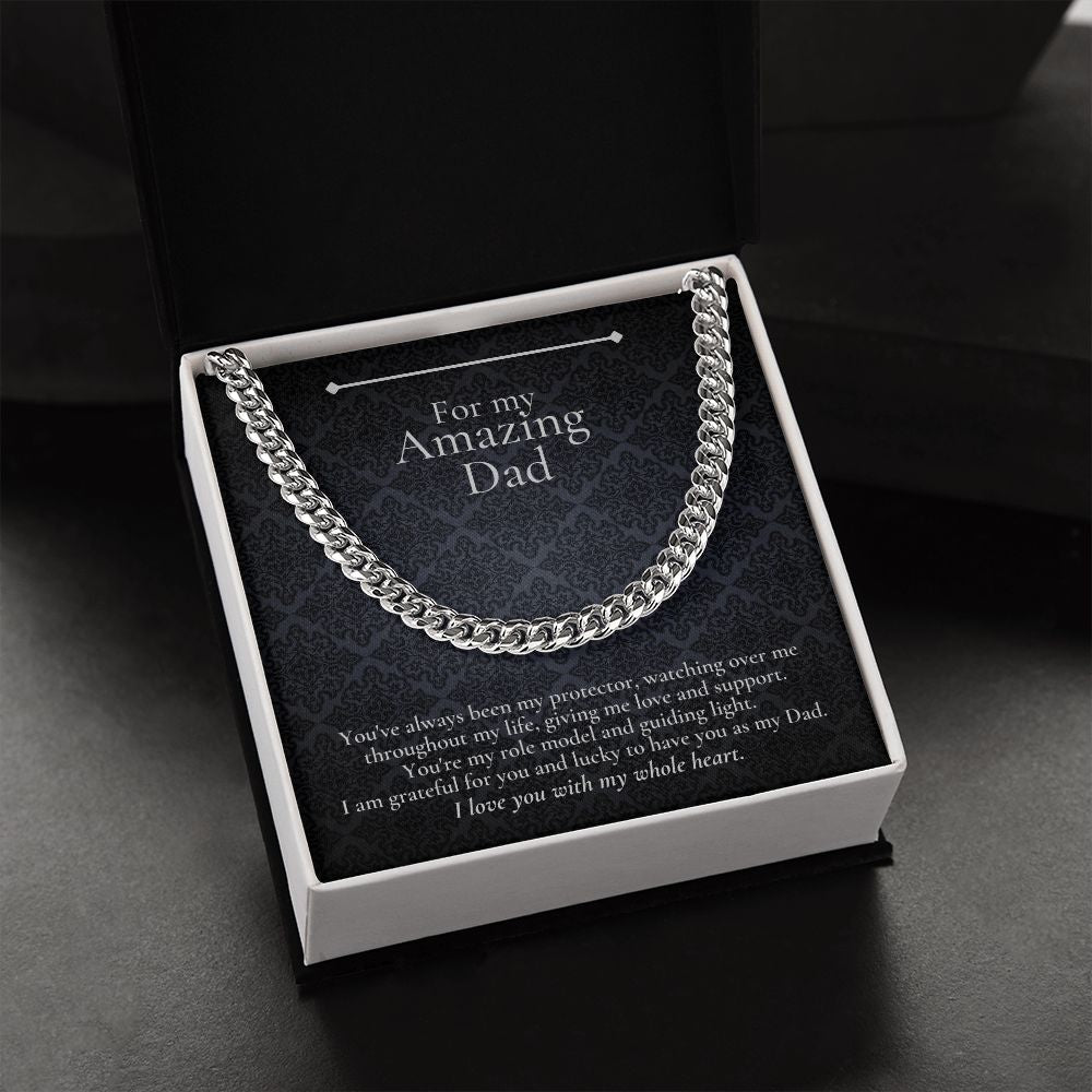 Amazing Dad Link Chain Necklace Available in Stainless Steel or 14kYellow Gold Finish, black card