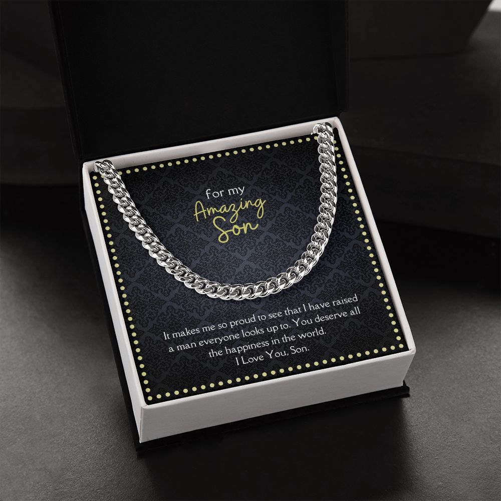 Amazing Son Men's Chain Link Necklace Available in Stainless Steel and 14k Yellow Gold Finish, black card