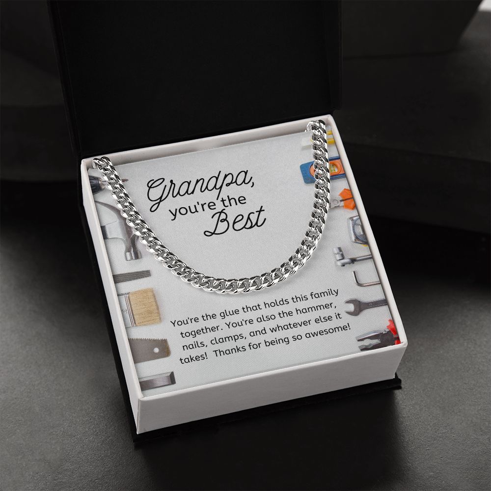 Best Grandpa Men's Chain Link Necklace Available in Stainless Steel or 14kYellow Gold Finish, tool theme