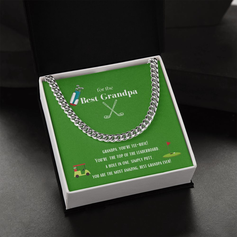 Best Golf Grandpa Chain Link Necklace Available in Stainless Steel or Yellow Gold